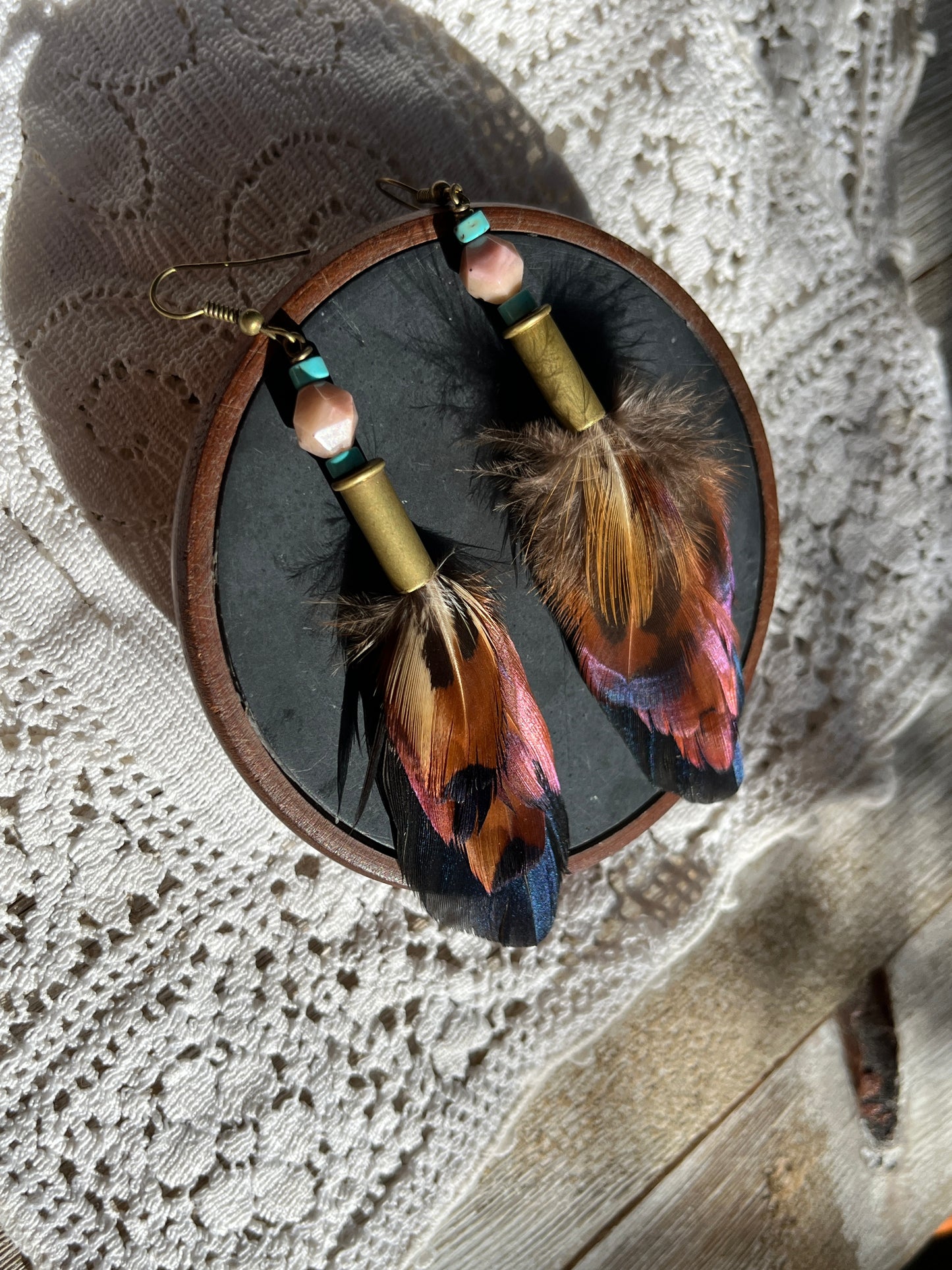 Feather + Recycled .22 Casing Earrings