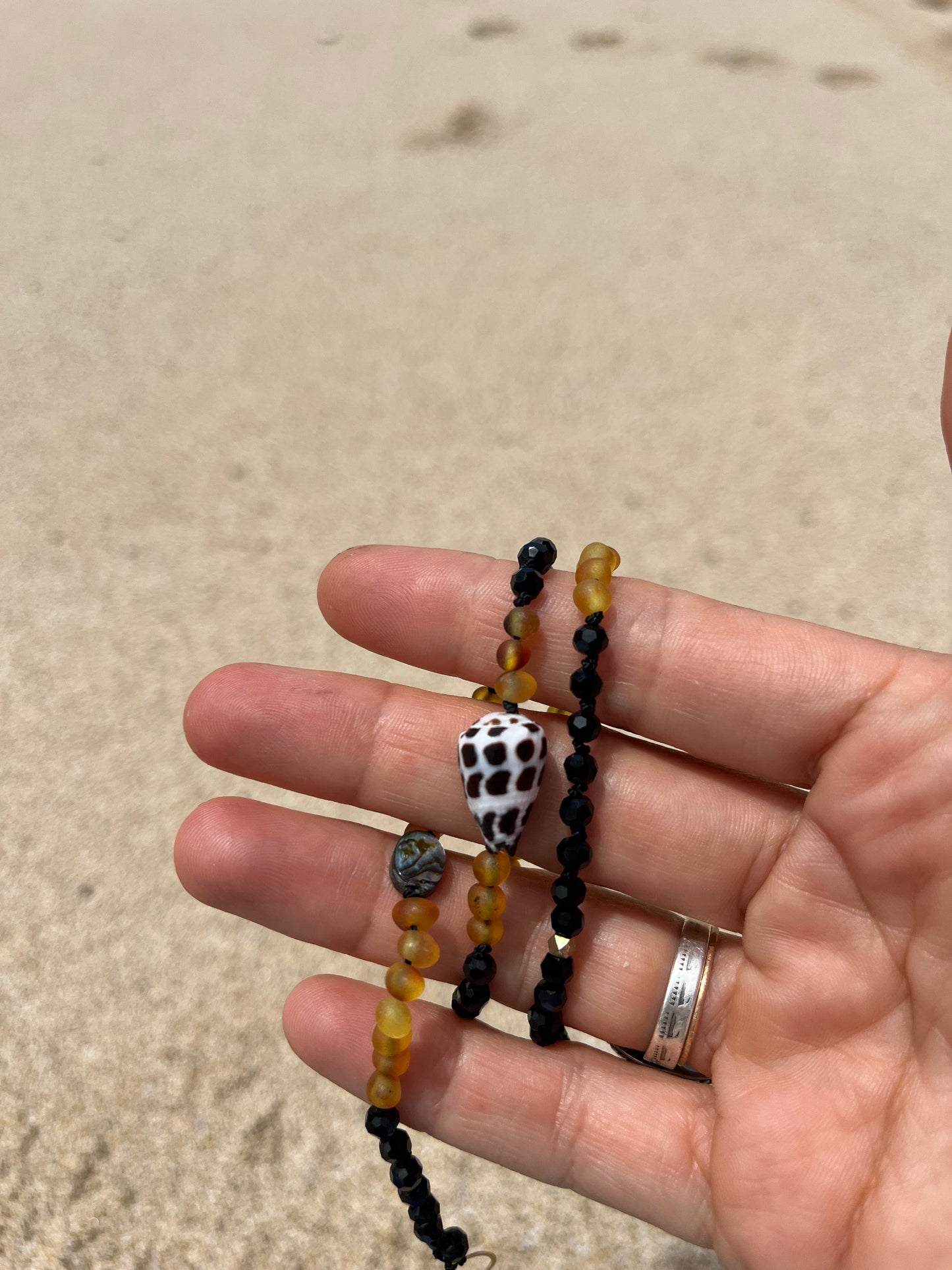 Amber x abalone Hawaiian cone shell bracelet