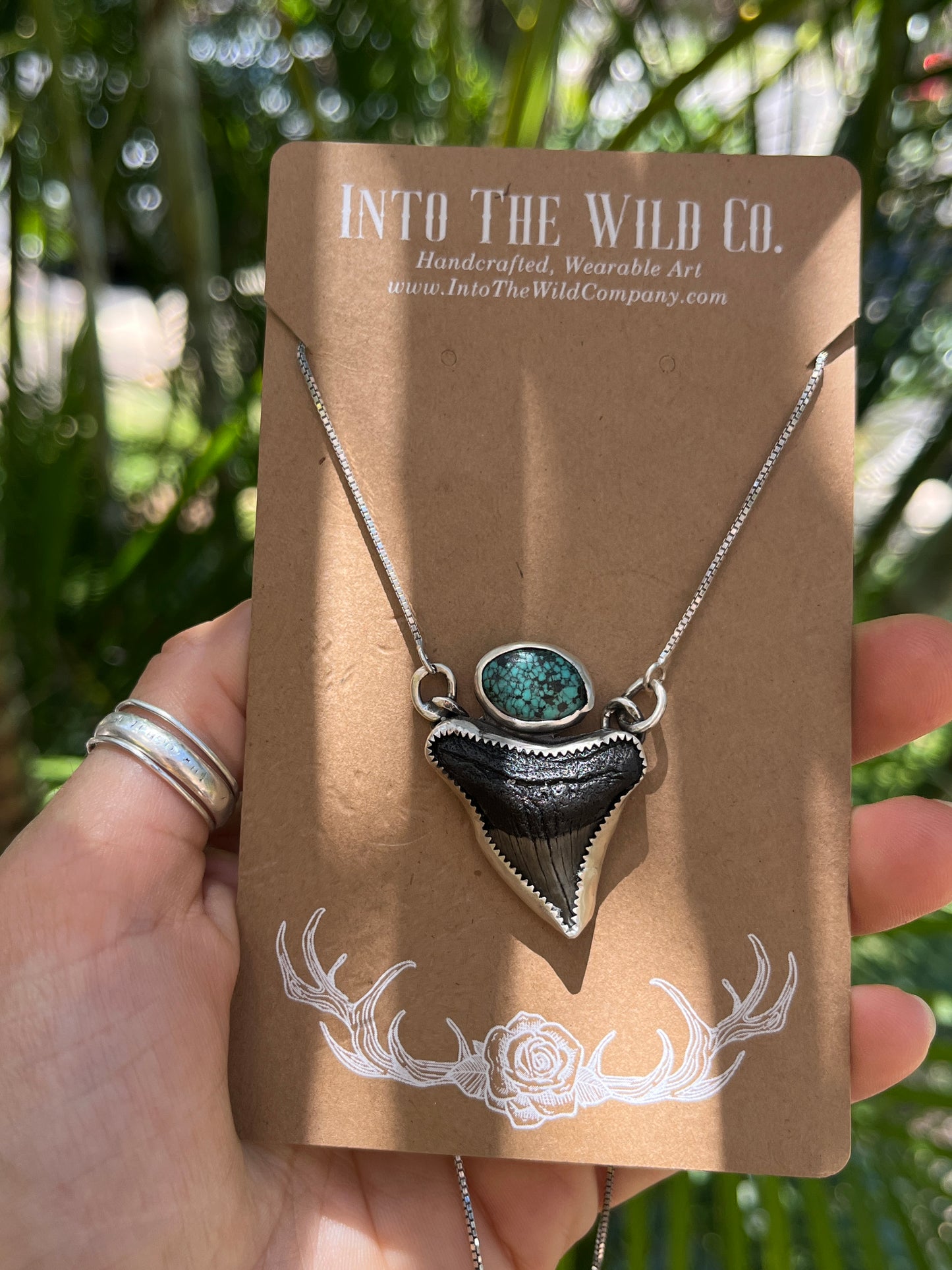 Hand Forged Shark Tooth & Turquoise Necklace