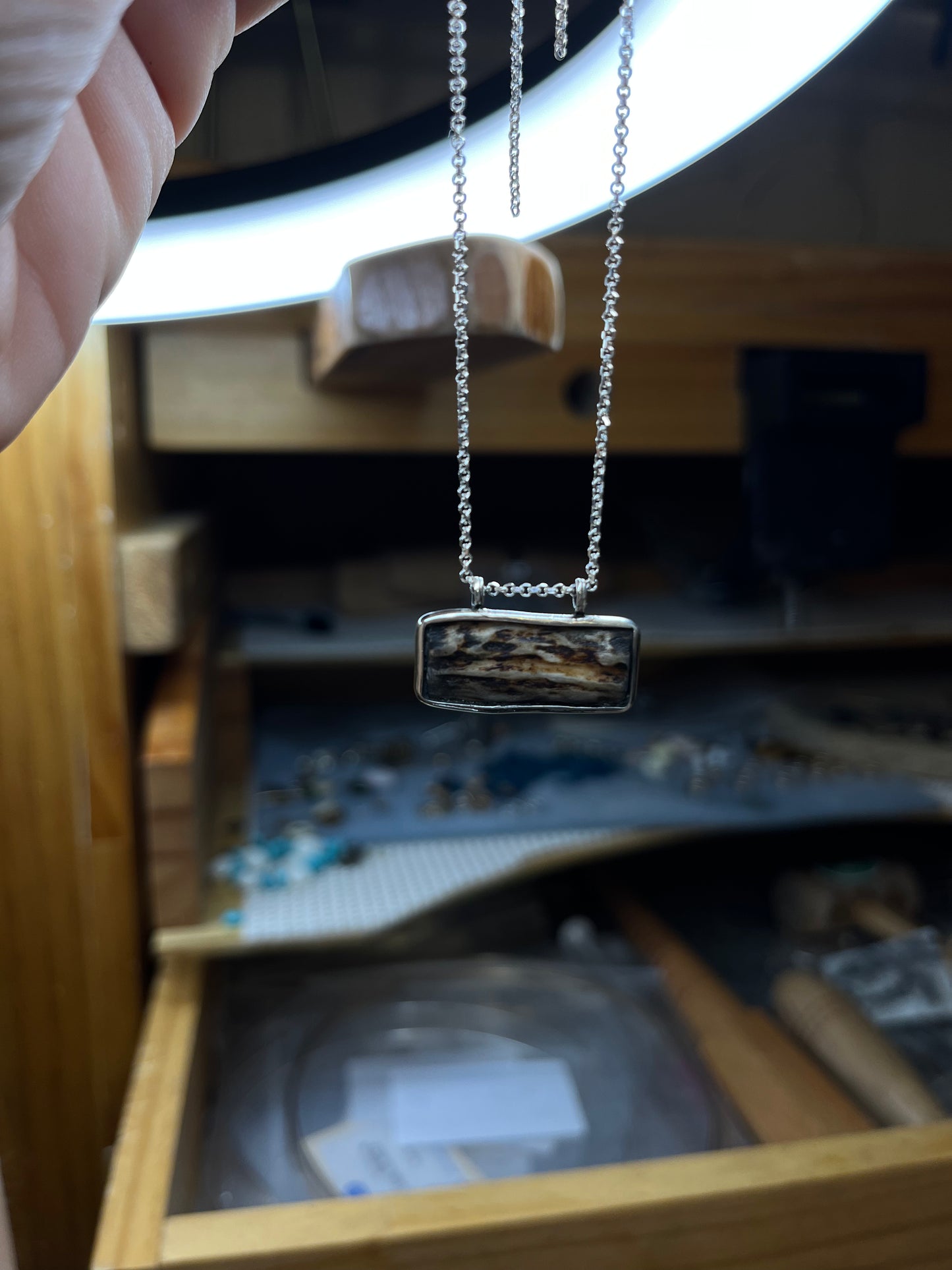 Hand forged antler tine bar necklace