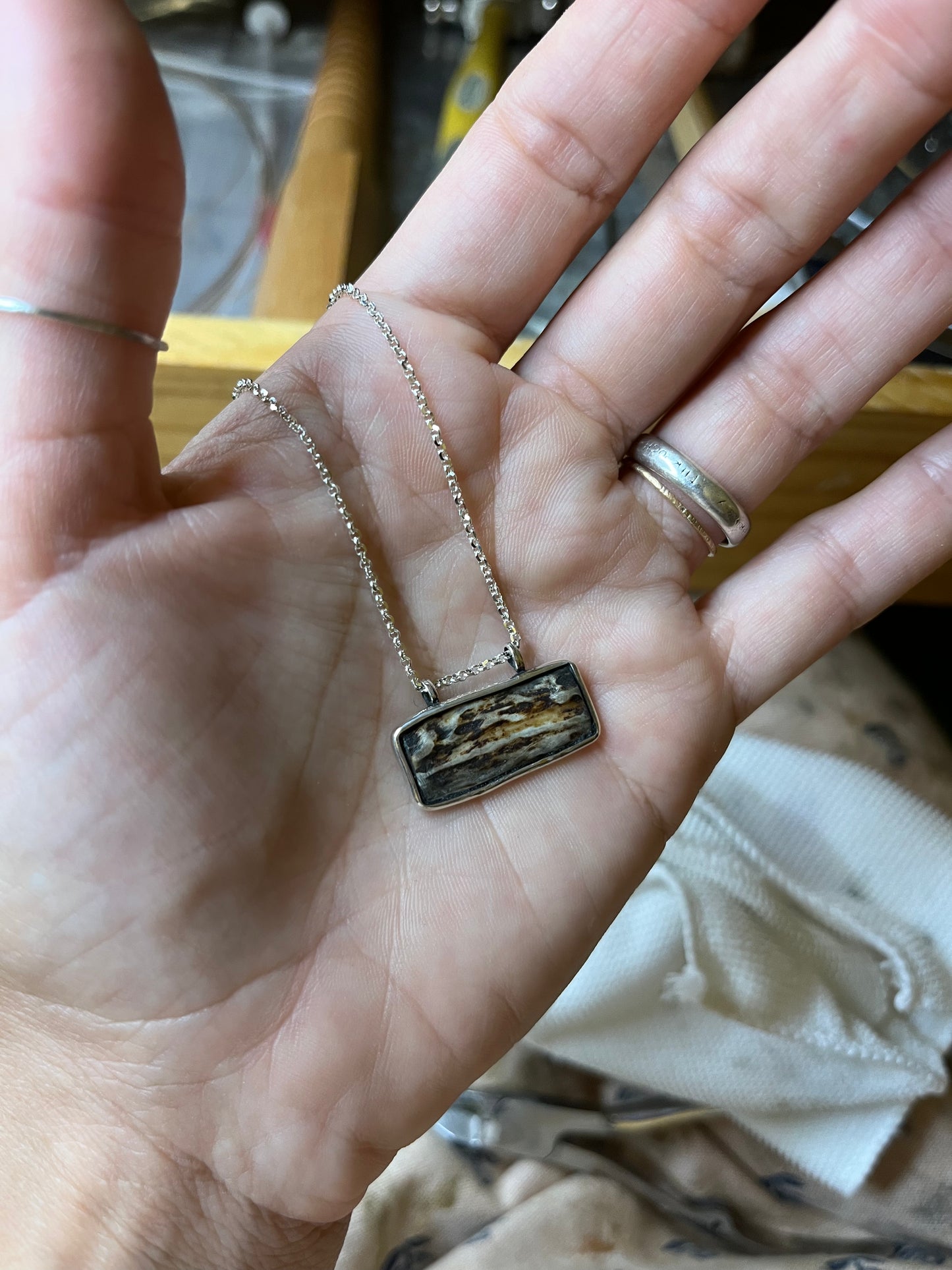 Hand forged antler tine bar necklace