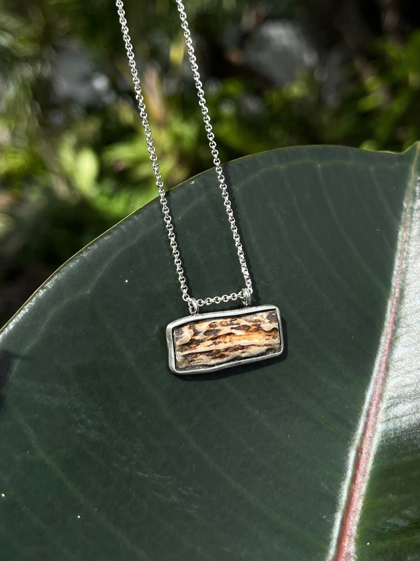 Hand forged antler tine bar necklace