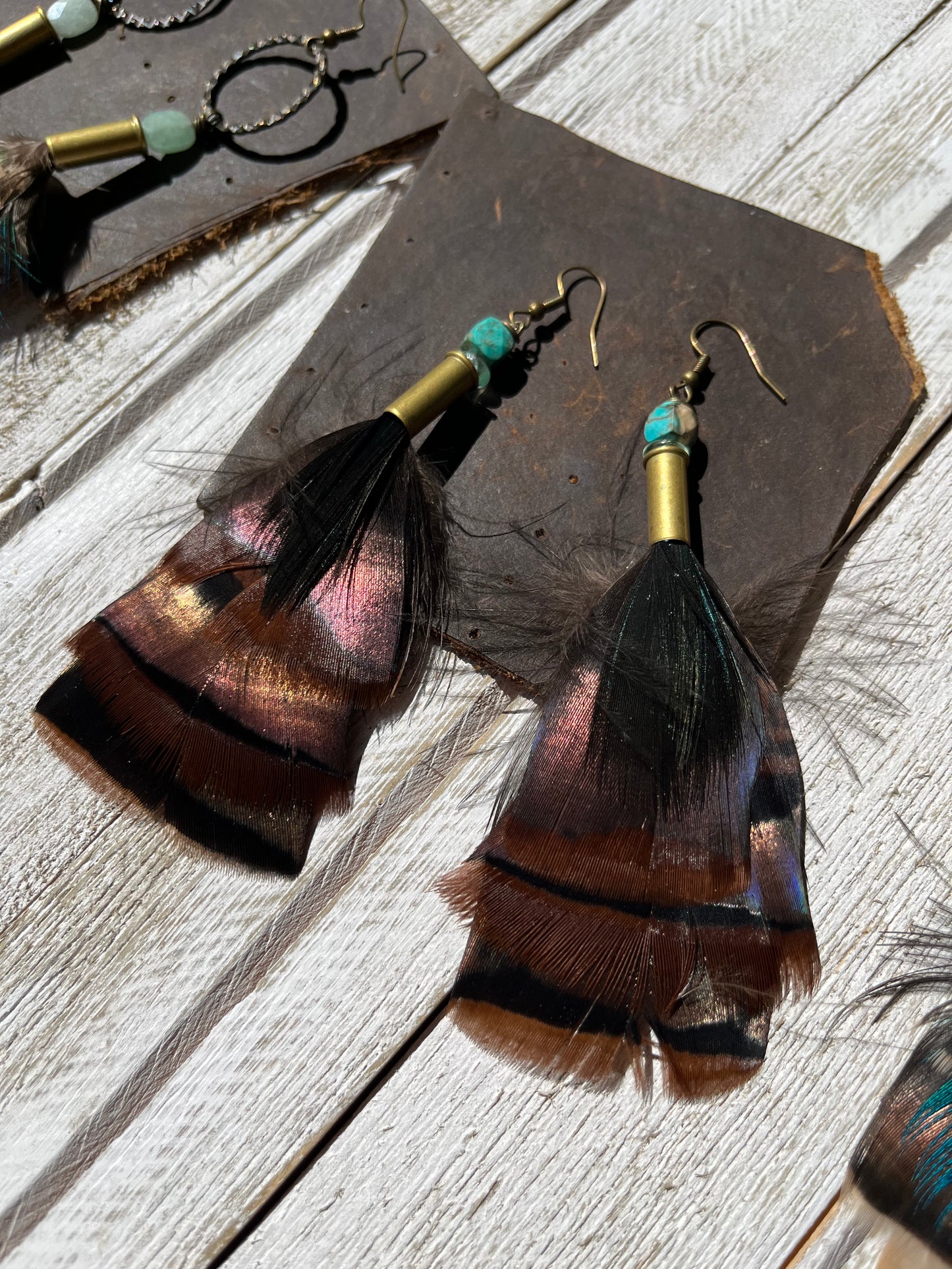 Feather + Recycled Ammo Earrings