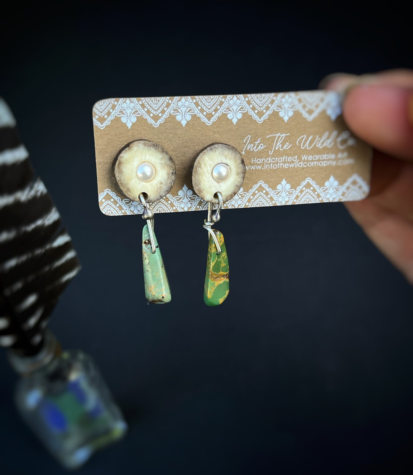pearl inlaid antler x turquoise studs