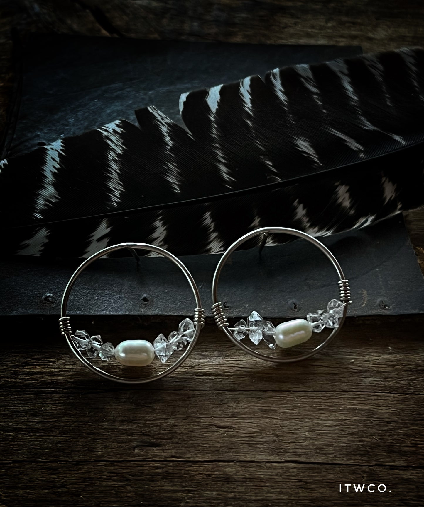 herkimer X pearl sterling hoops