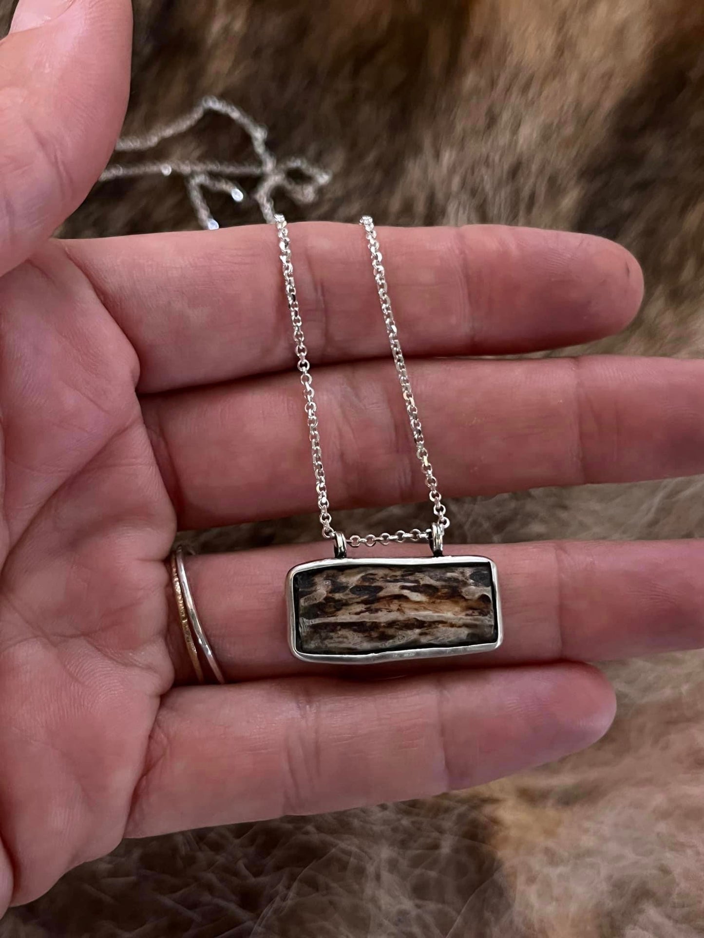Hand forged antler tine bar necklace