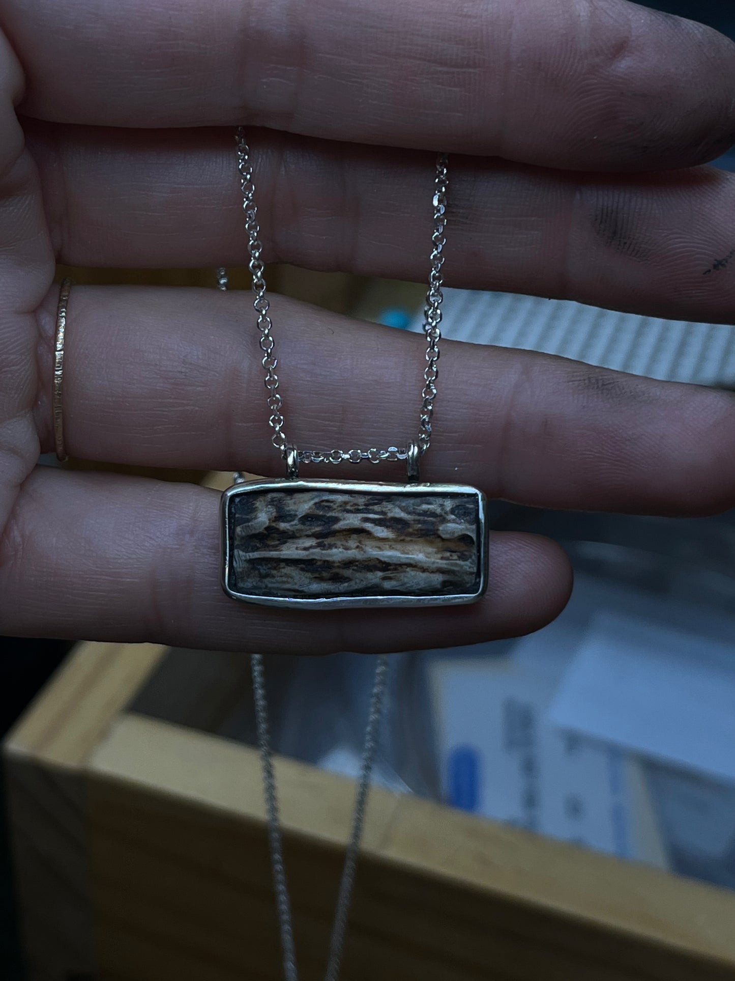 Hand forged antler tine bar necklace
