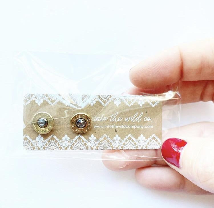 Recycled 9mm + Swarovski Stud Earrings *rts