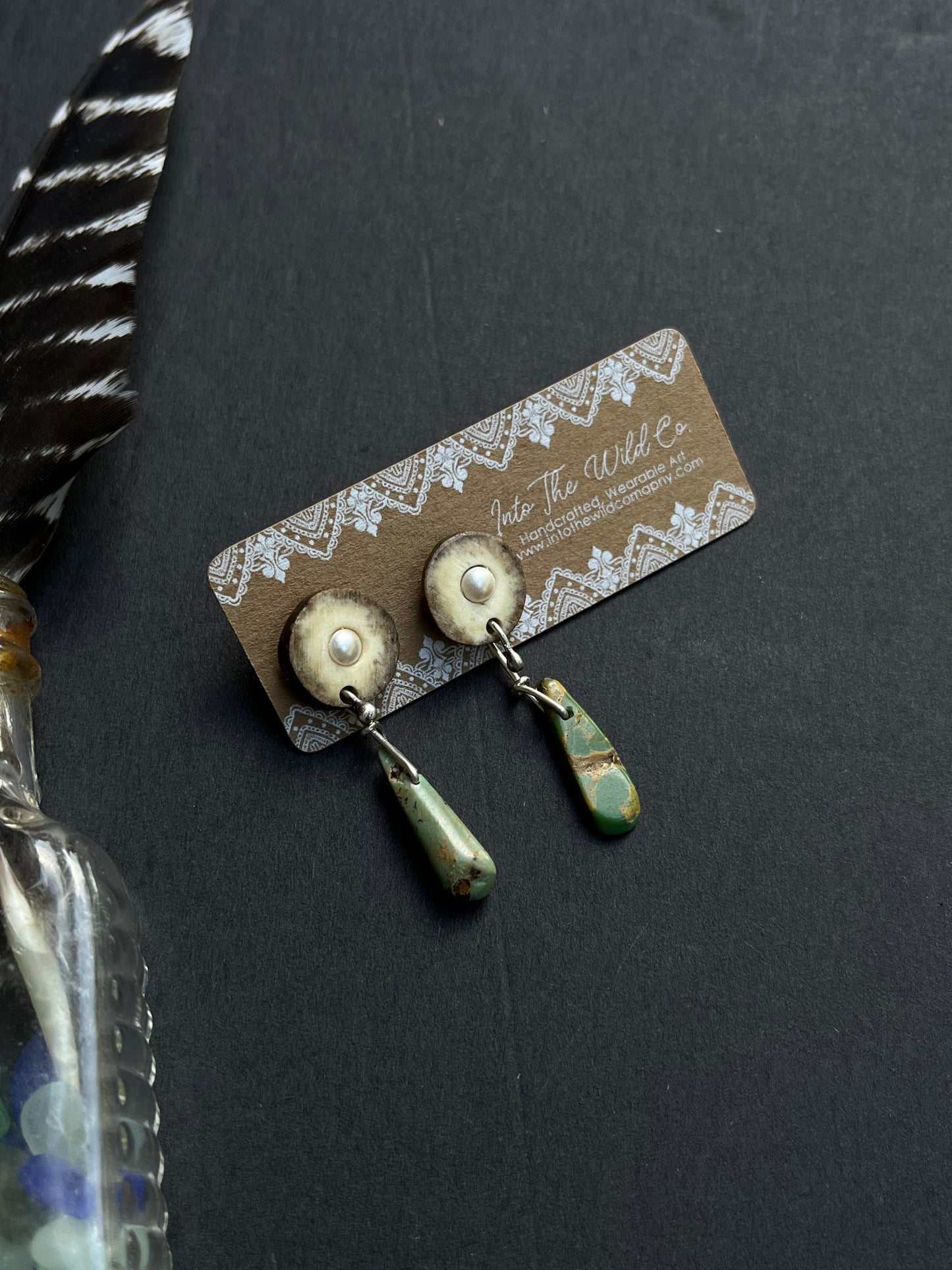 pearl inlaid antler x turquoise studs