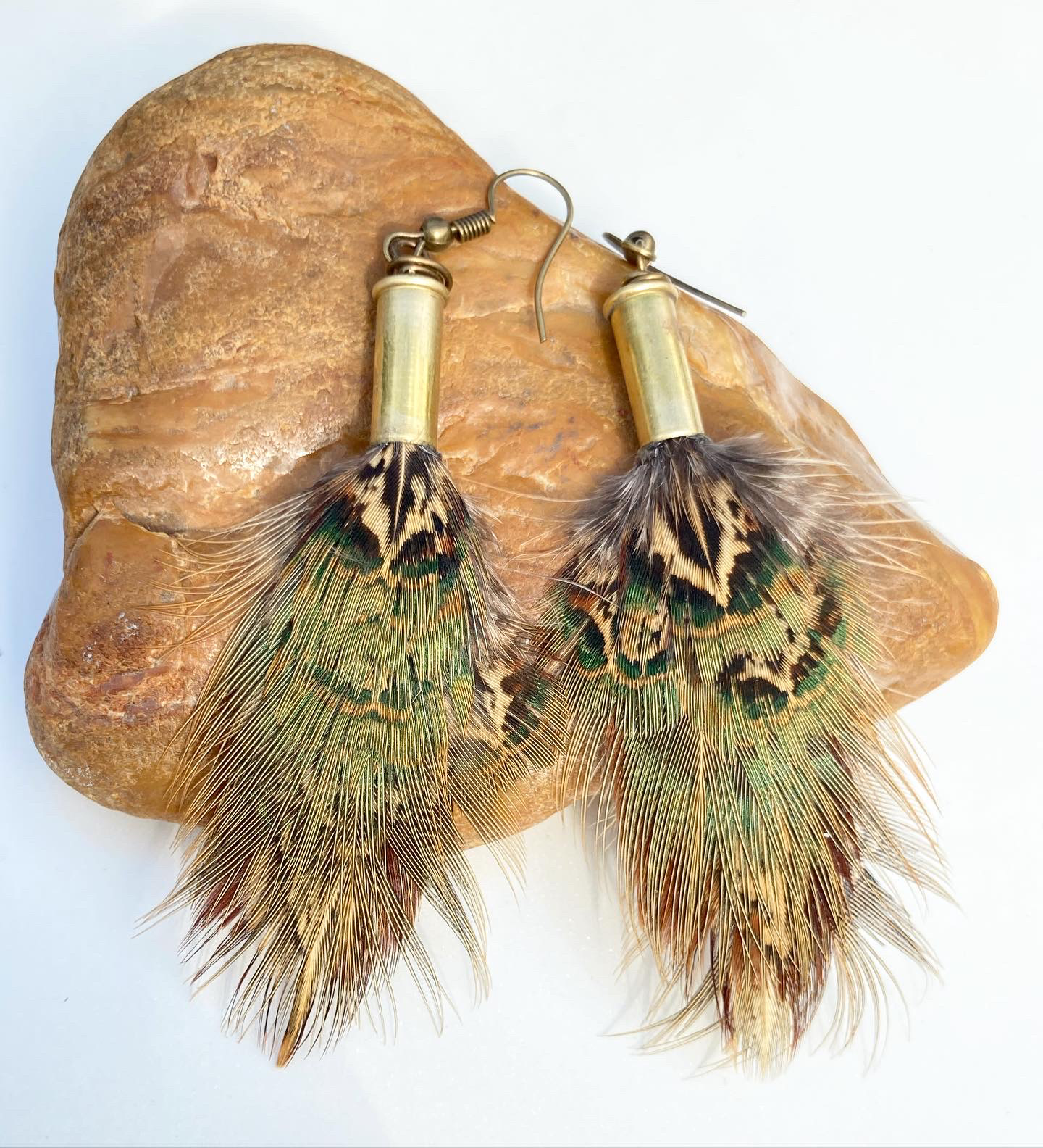 Feather + Recycled .22 Bullet Earrings