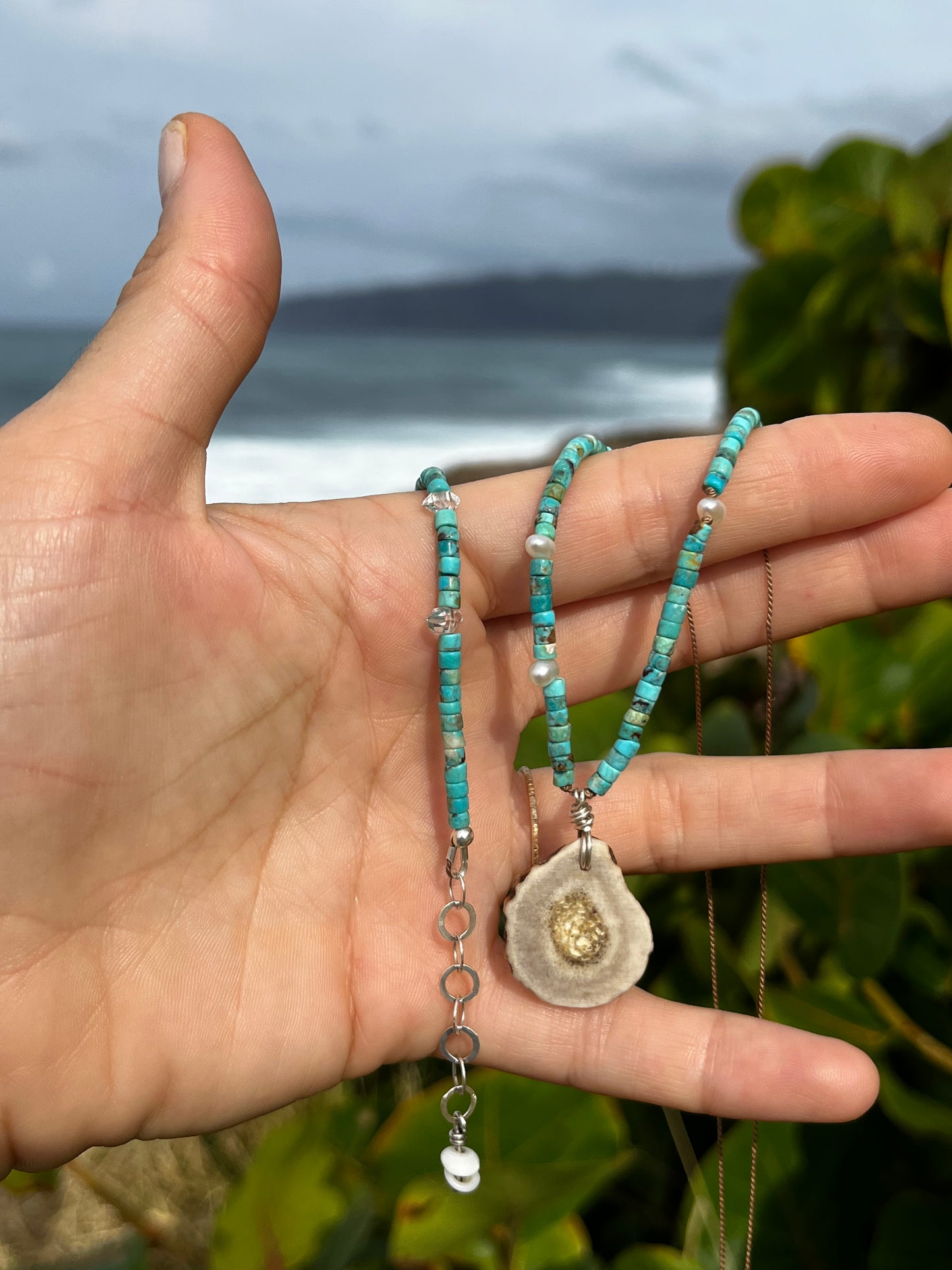 Antler + Turquoise + Pearl Diffuser Necklace MTO