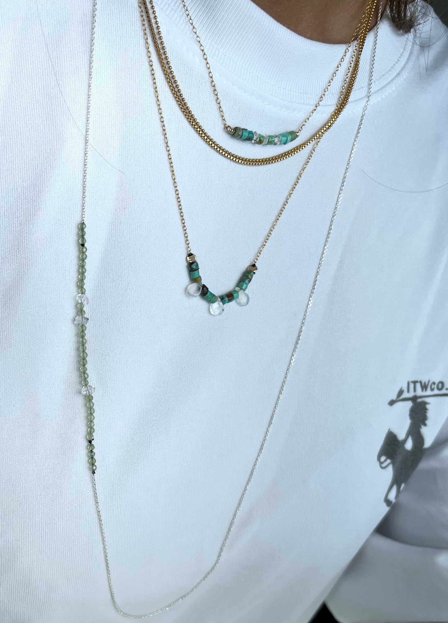 Peridot + Herkimer Diamond Long Necklace