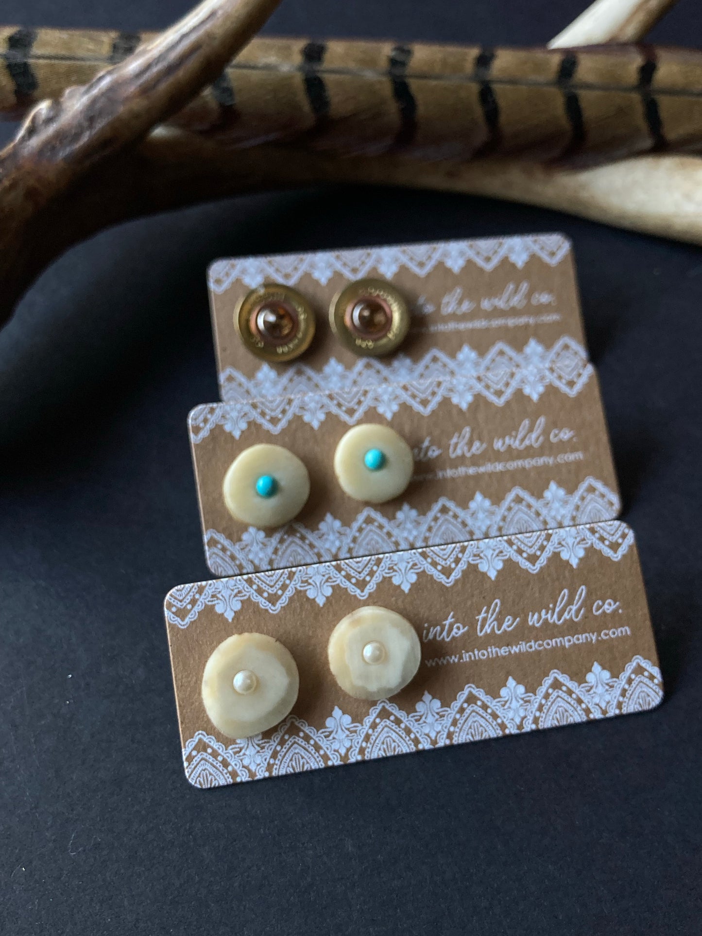 Set of 3 • Stud Earrings | Pearl + Turquoise + Bullet