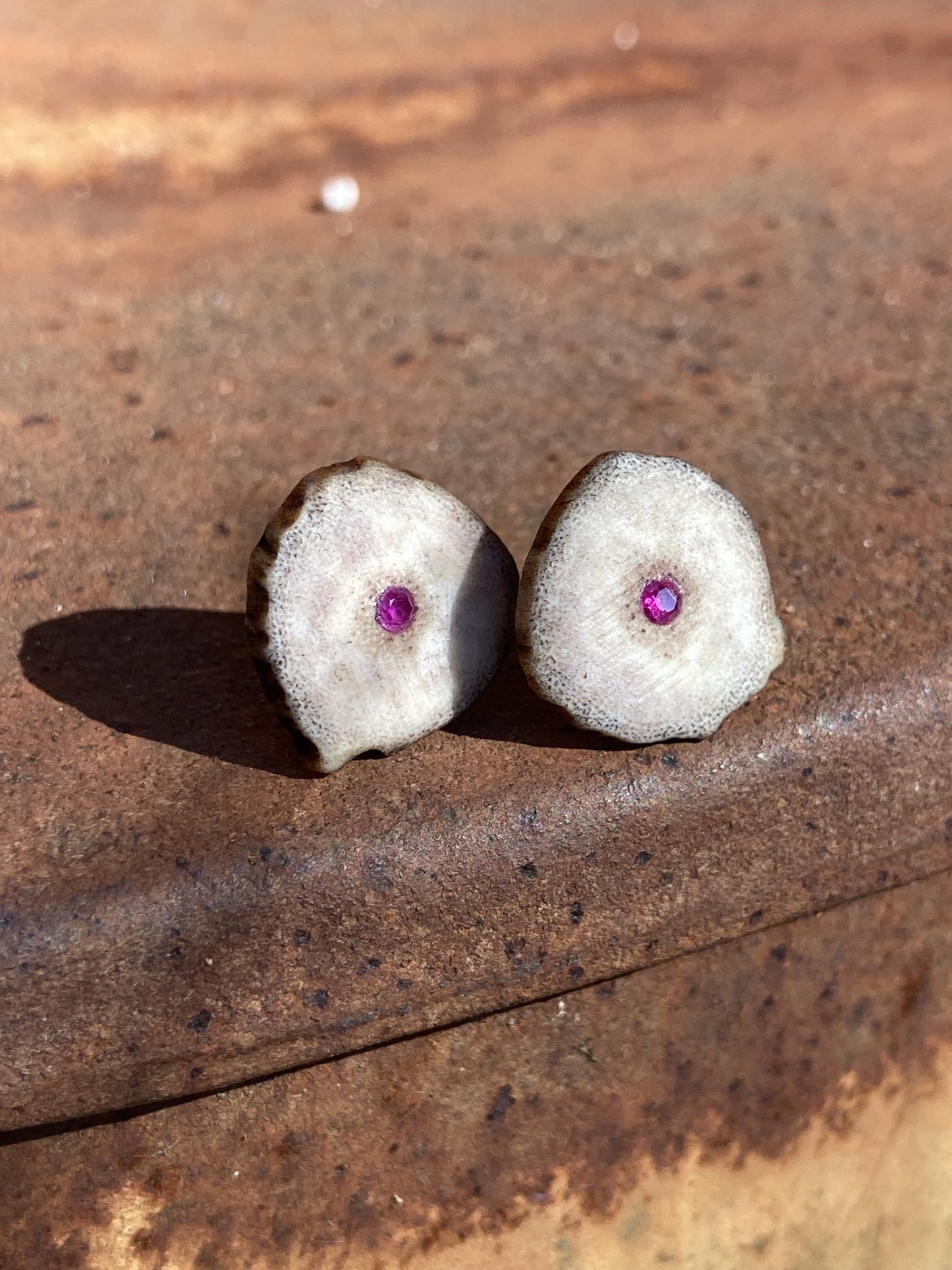 Ruby Inlaid Antler Studs