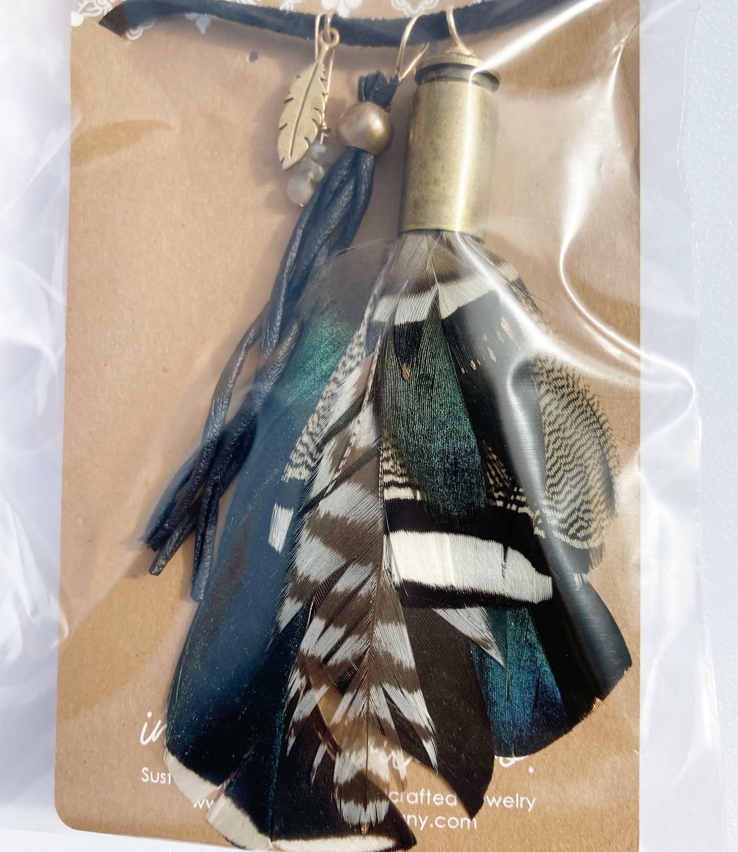 Mixed Feather + Recycled Ammo Charm Necklace