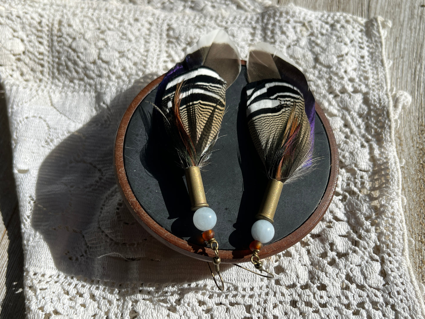 Feather + Recycled .22 Casing Earrings