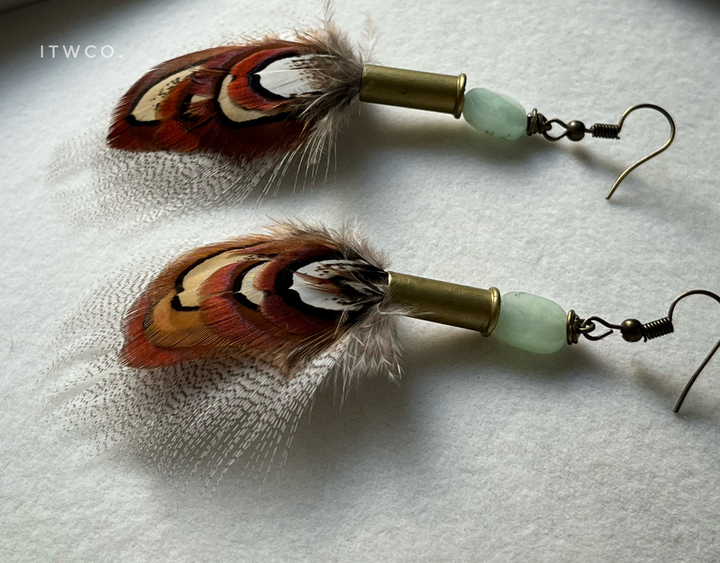 Feather + Recycled .22 Cartridge Earrings