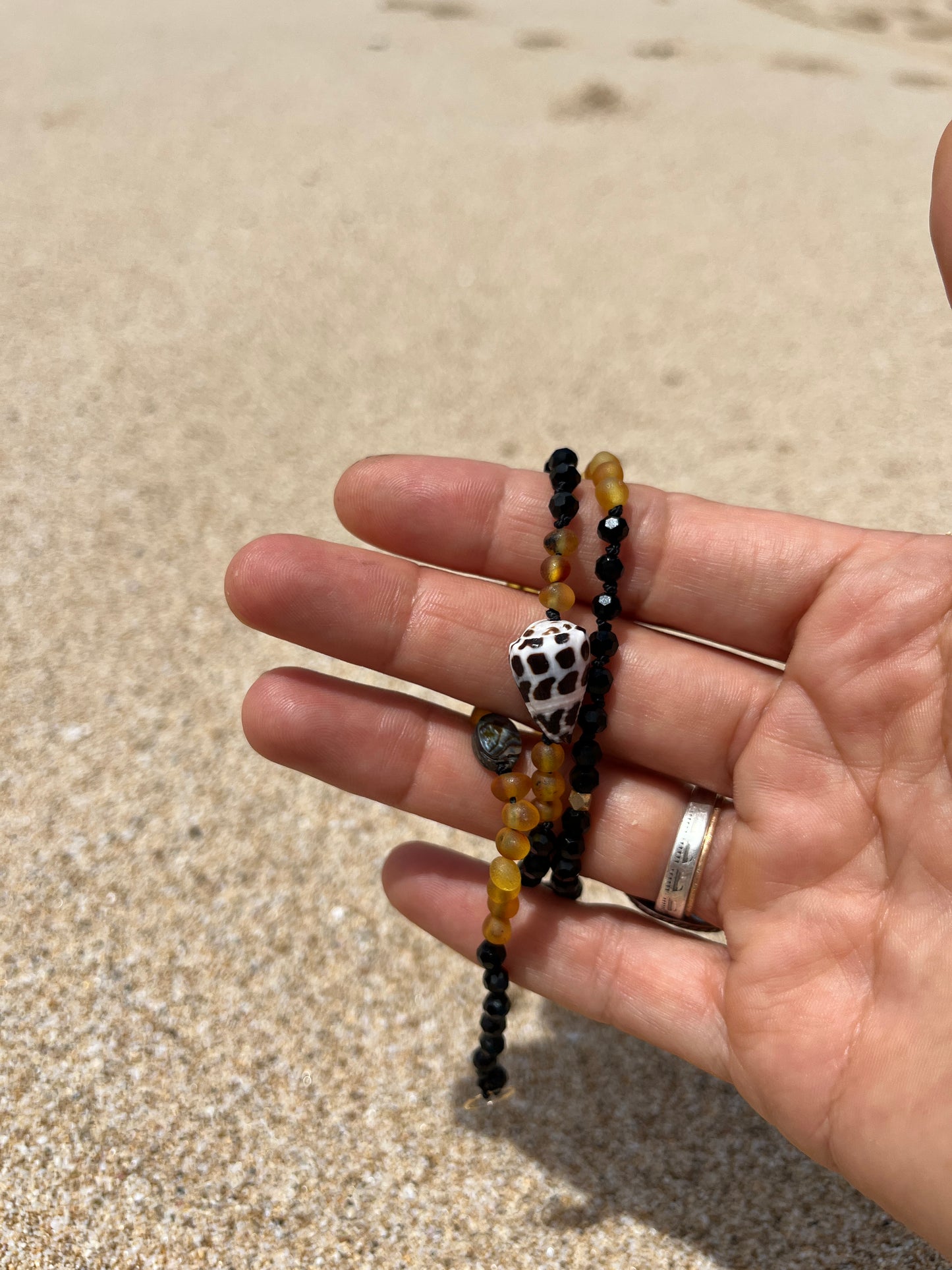 Amber x abalone Hawaiian cone shell bracelet
