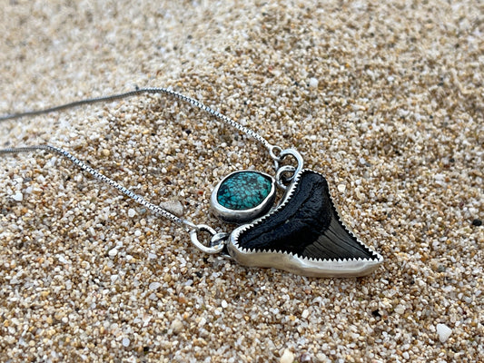 Hand Forged Shark Tooth & Turquoise Necklace