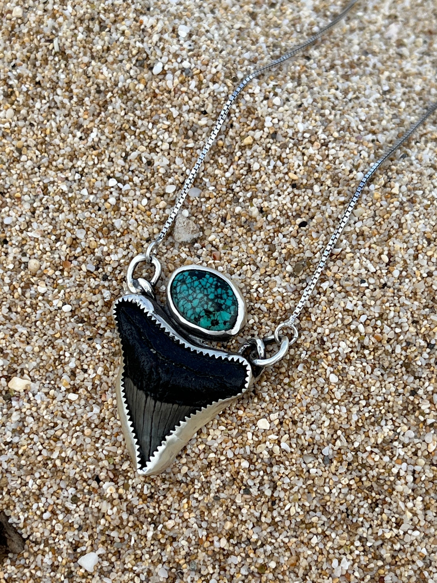 Hand Forged Shark Tooth & Turquoise Necklace