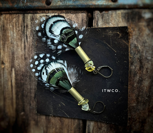 Feather + Recycled .22 Casing Earrings
