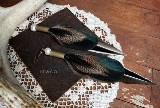 Mixed Duck Feather x Recycled Casing Earrings | Pearl *rts