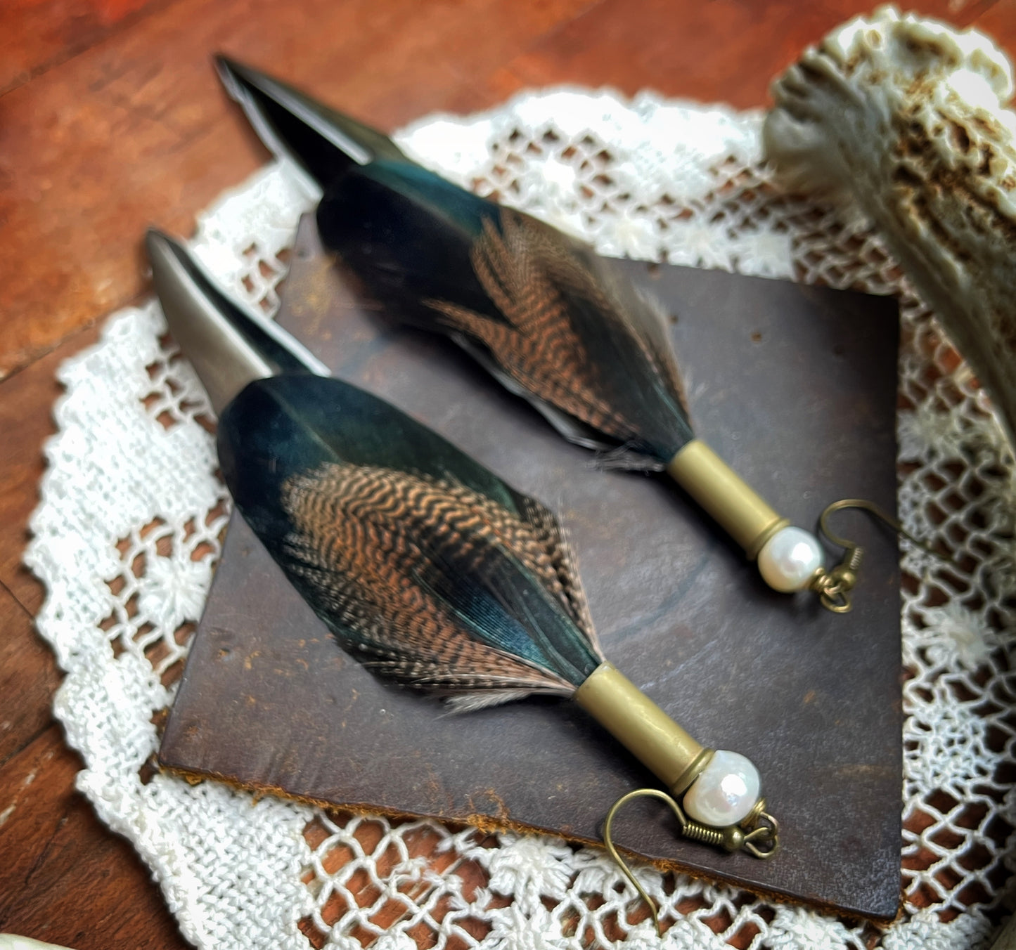 Mixed Duck Feather x Recycled Casing Earrings | Pearl *rts