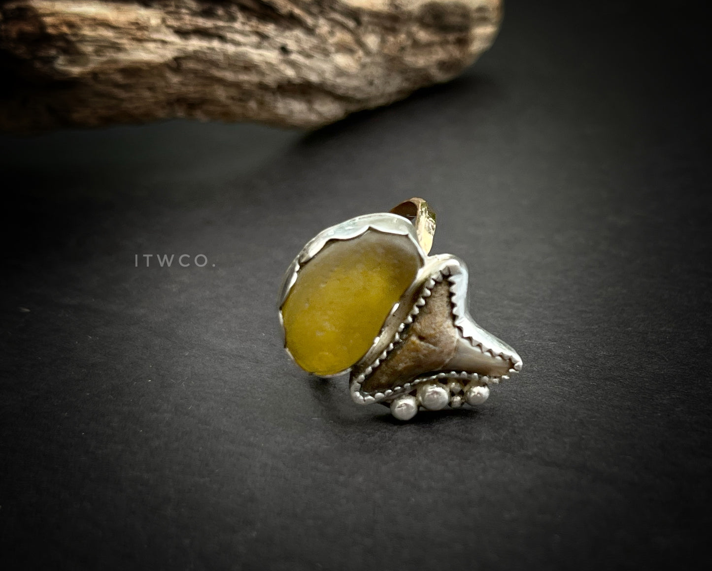 Rare Nova Scotia Sea Glass x Lowcountry Shark Tooth Mixed Metal Ring