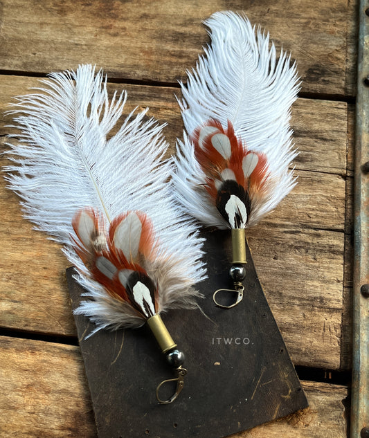 Feather + Recycled .22 Casing Earrings