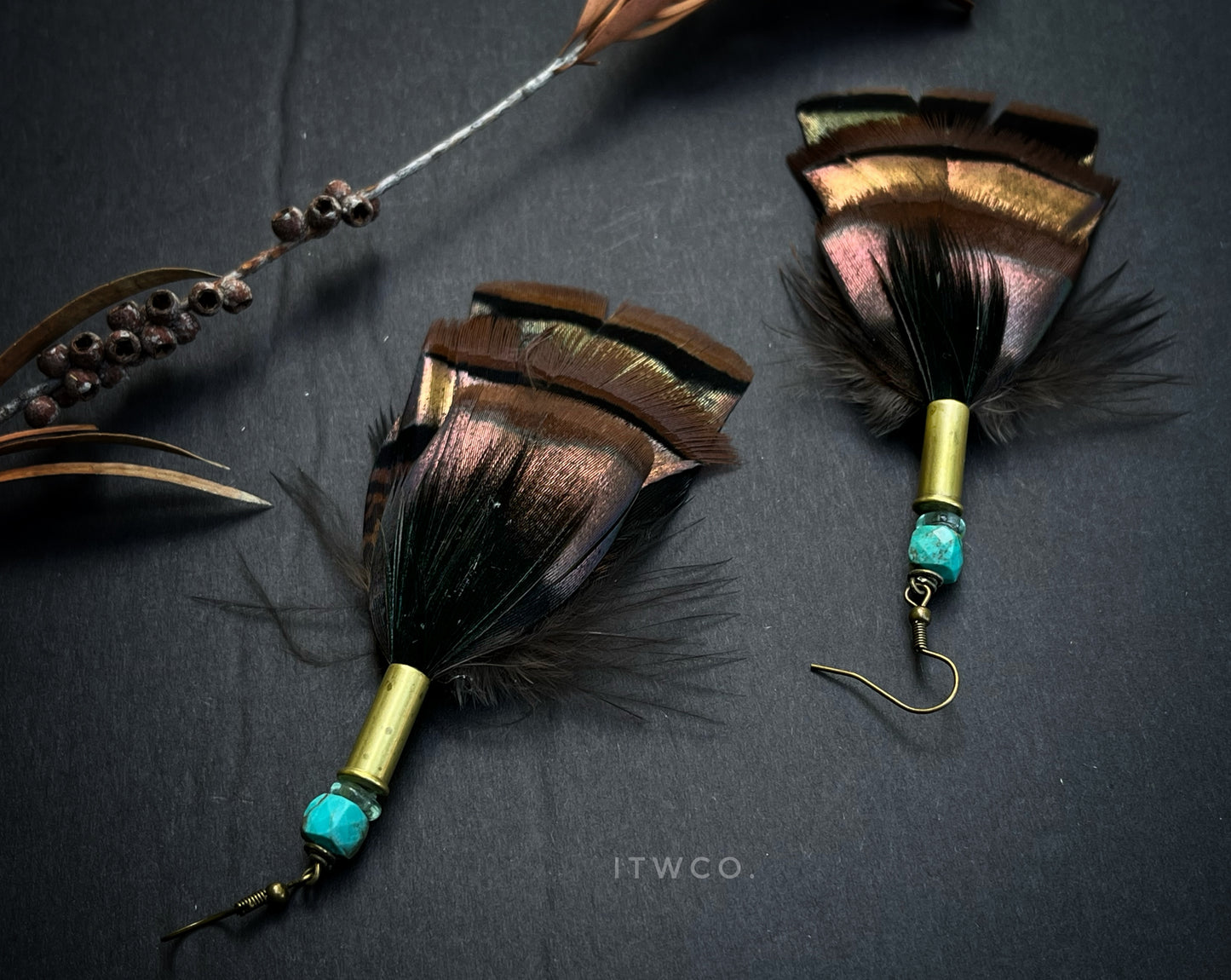 Feather + Recycled Ammo Earrings