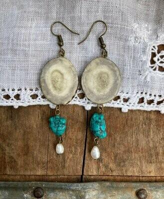 Antler + Turquoise + Pearl Earrings