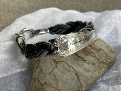 Custom Horsehair + Engraved Antique Sterling Spoon Bracelet