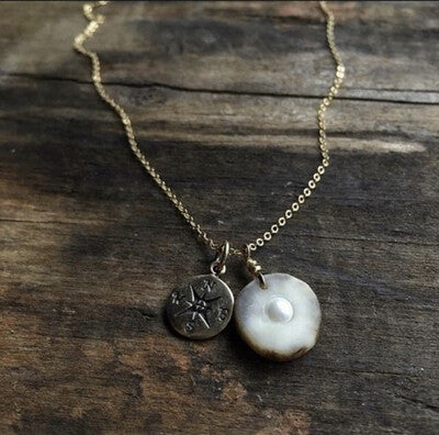 Signature Pearl Inlaid Antler + Compass Rose Charm Necklace