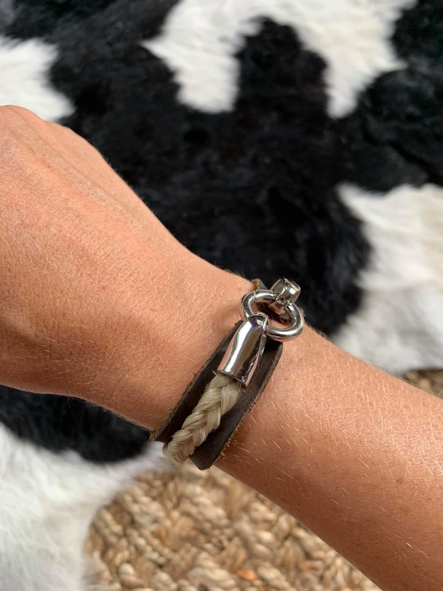 Water Buffalo Leather Horsehair Cuff Bracelet