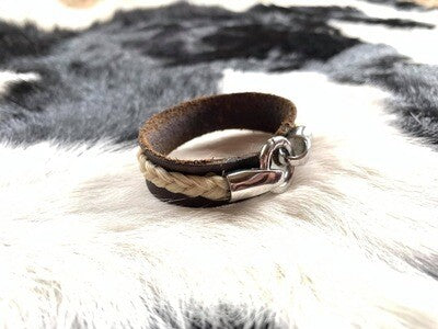 Water Buffalo Leather Horsehair Cuff Bracelet