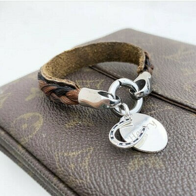 Water Buffalo Leather Horsehair Custom Cuff Bracelet + charms