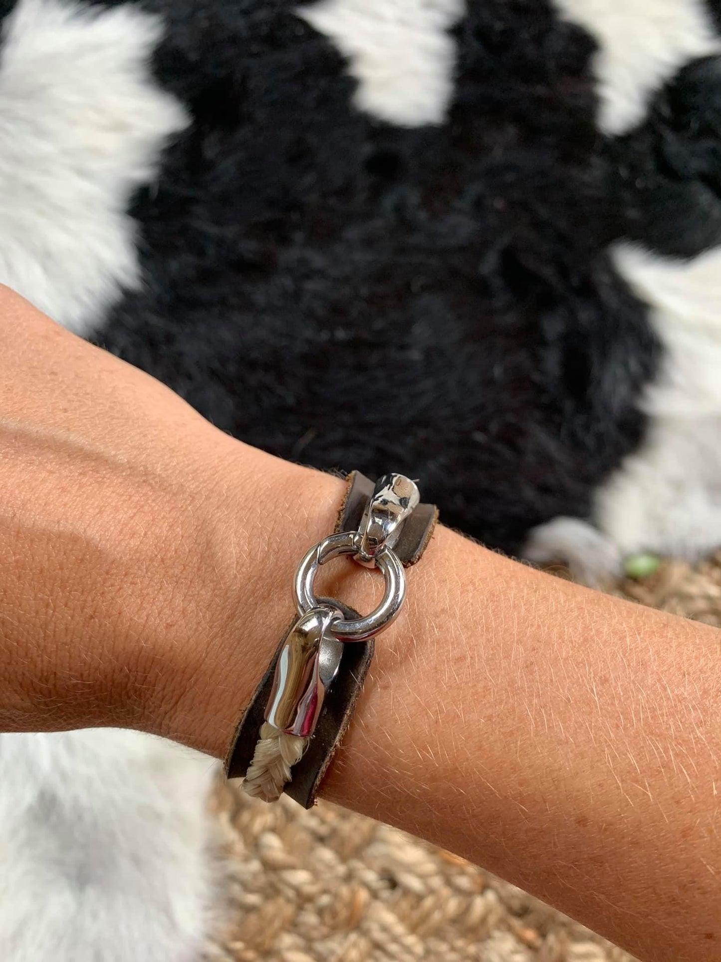 Water Buffalo Leather Horsehair Cuff Bracelet