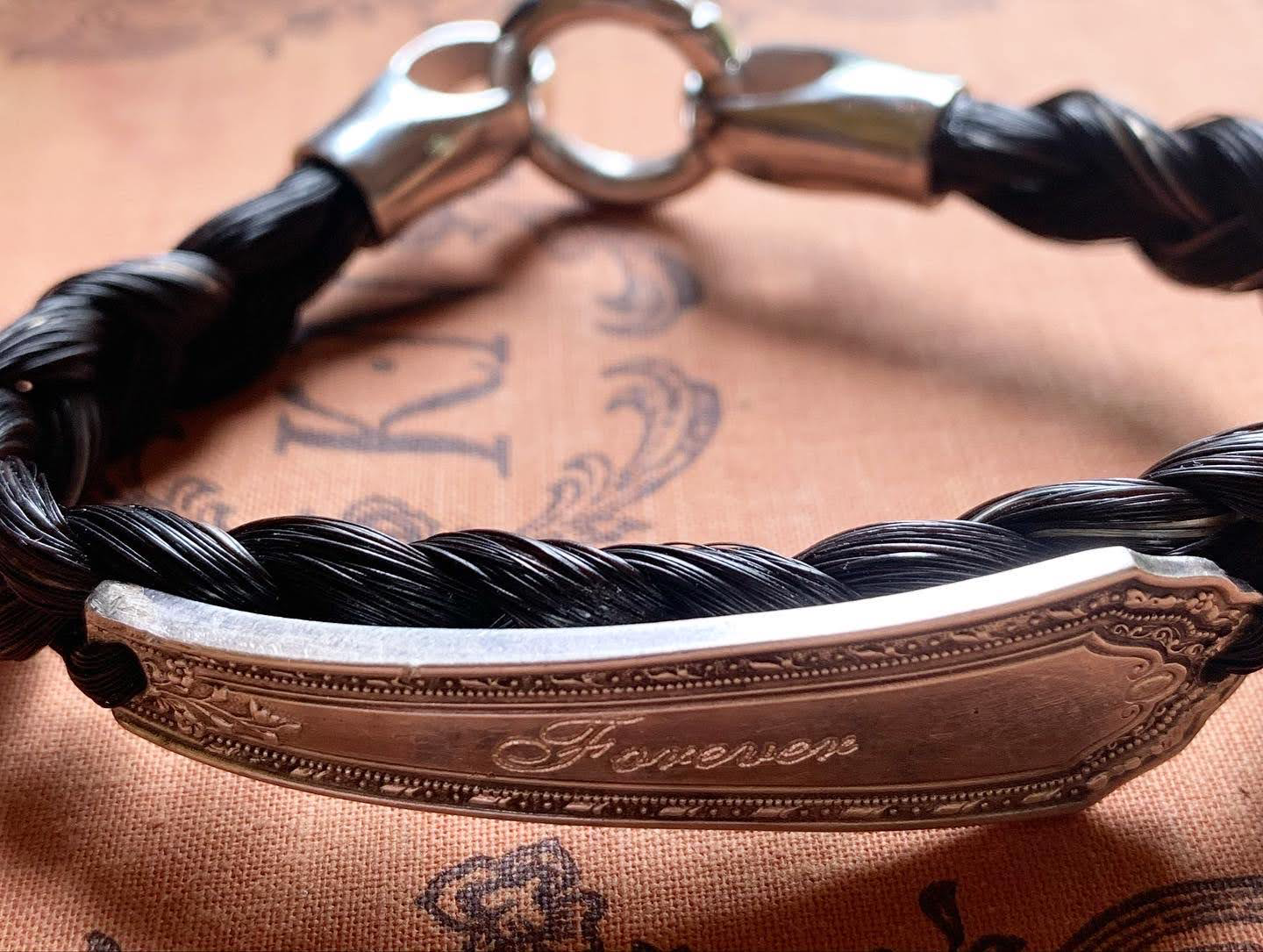 Custom Horsehair + Engraved Antique Sterling Spoon Bracelet