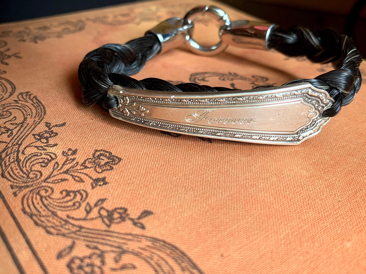 Custom Horsehair + Engraved Antique Sterling Spoon Bracelet