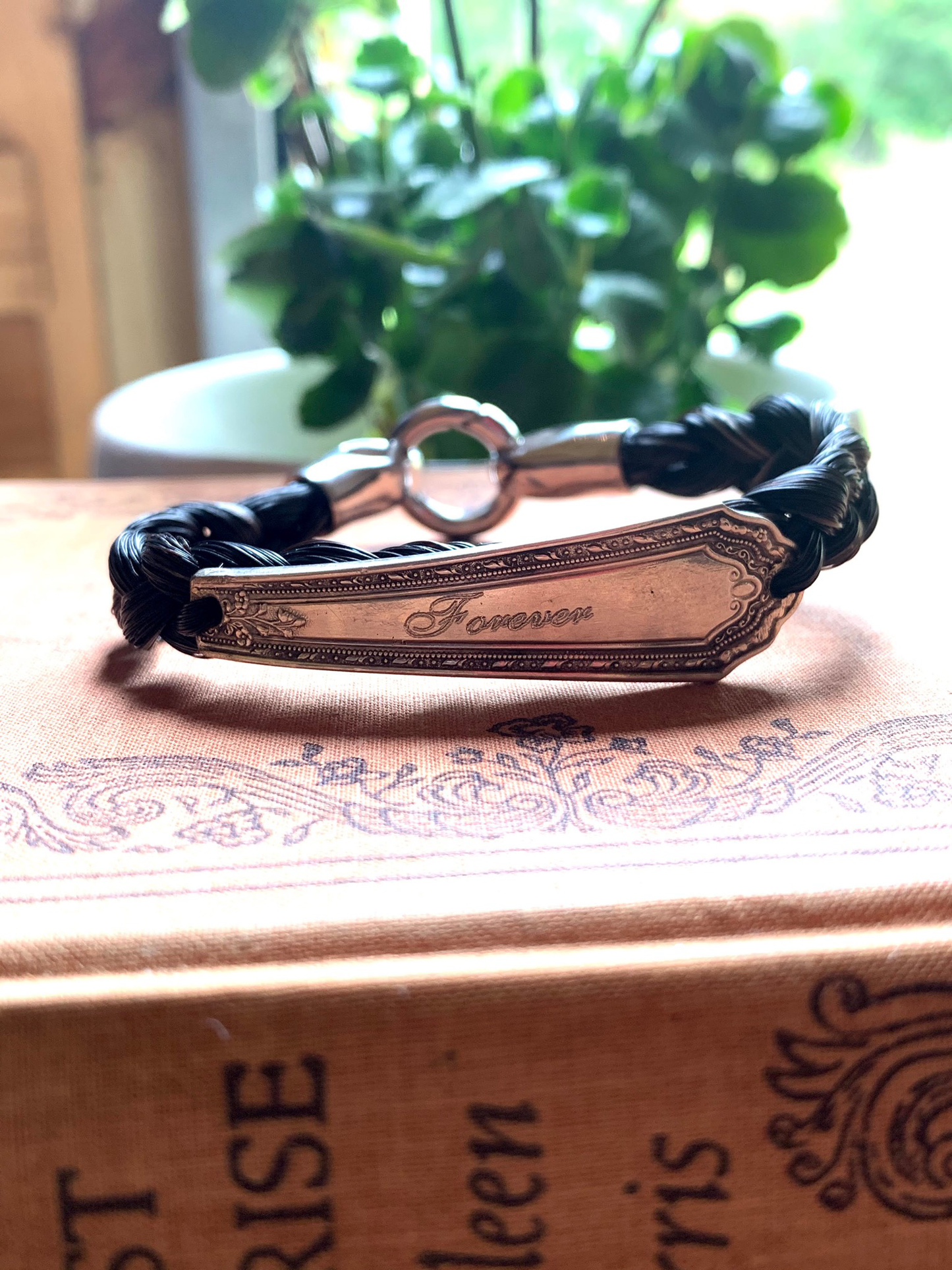 Custom Horsehair + Engraved Antique Sterling Spoon Bracelet