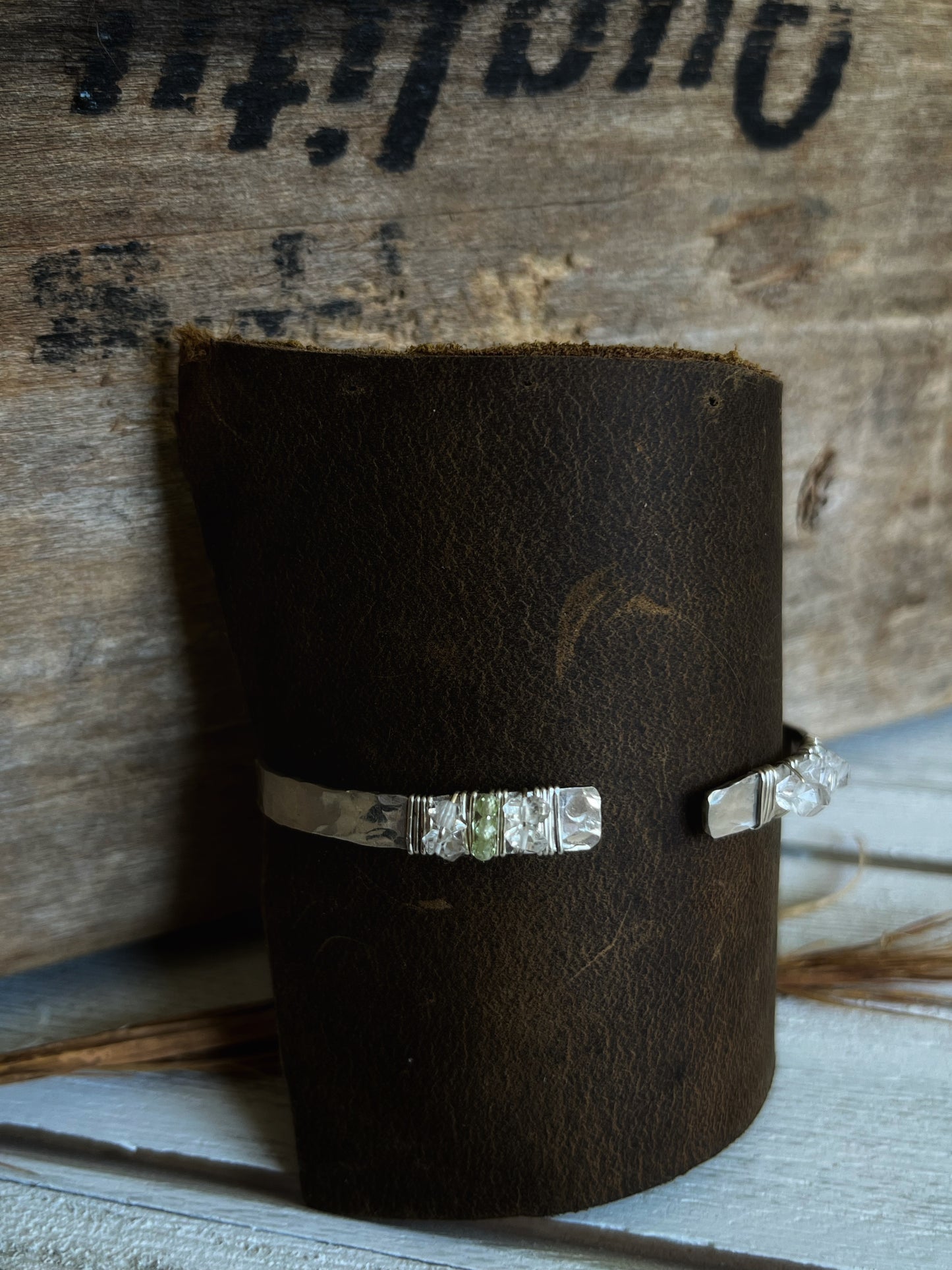 Hammered Herkimer Diamond + Peridot Cuff Bracelet ♢ rts