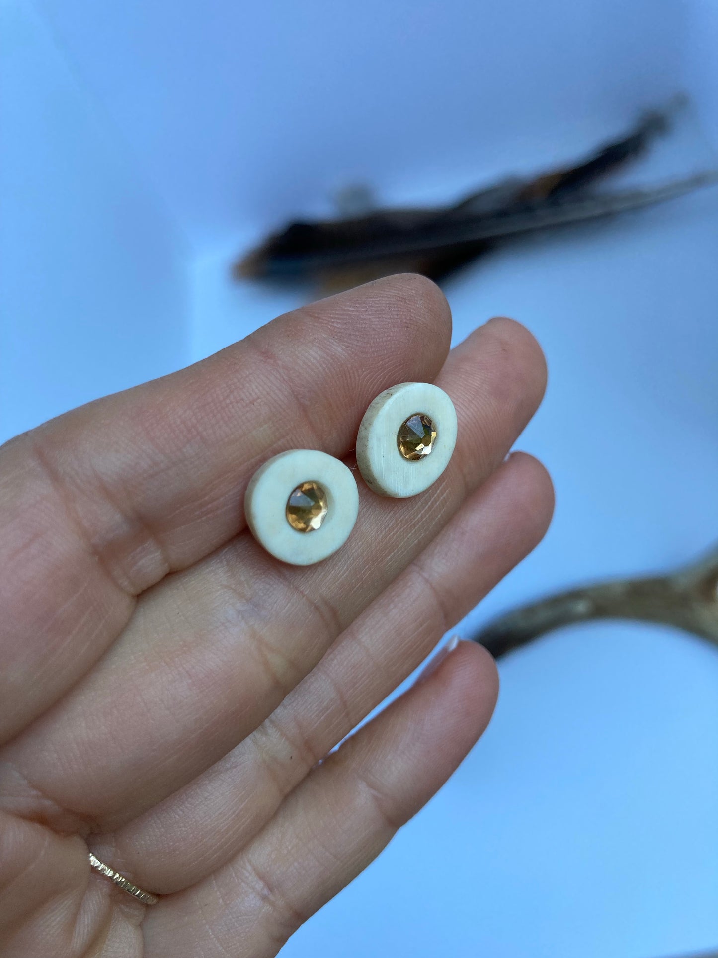 montana topaz inlaid whitetail antler stud earrings
