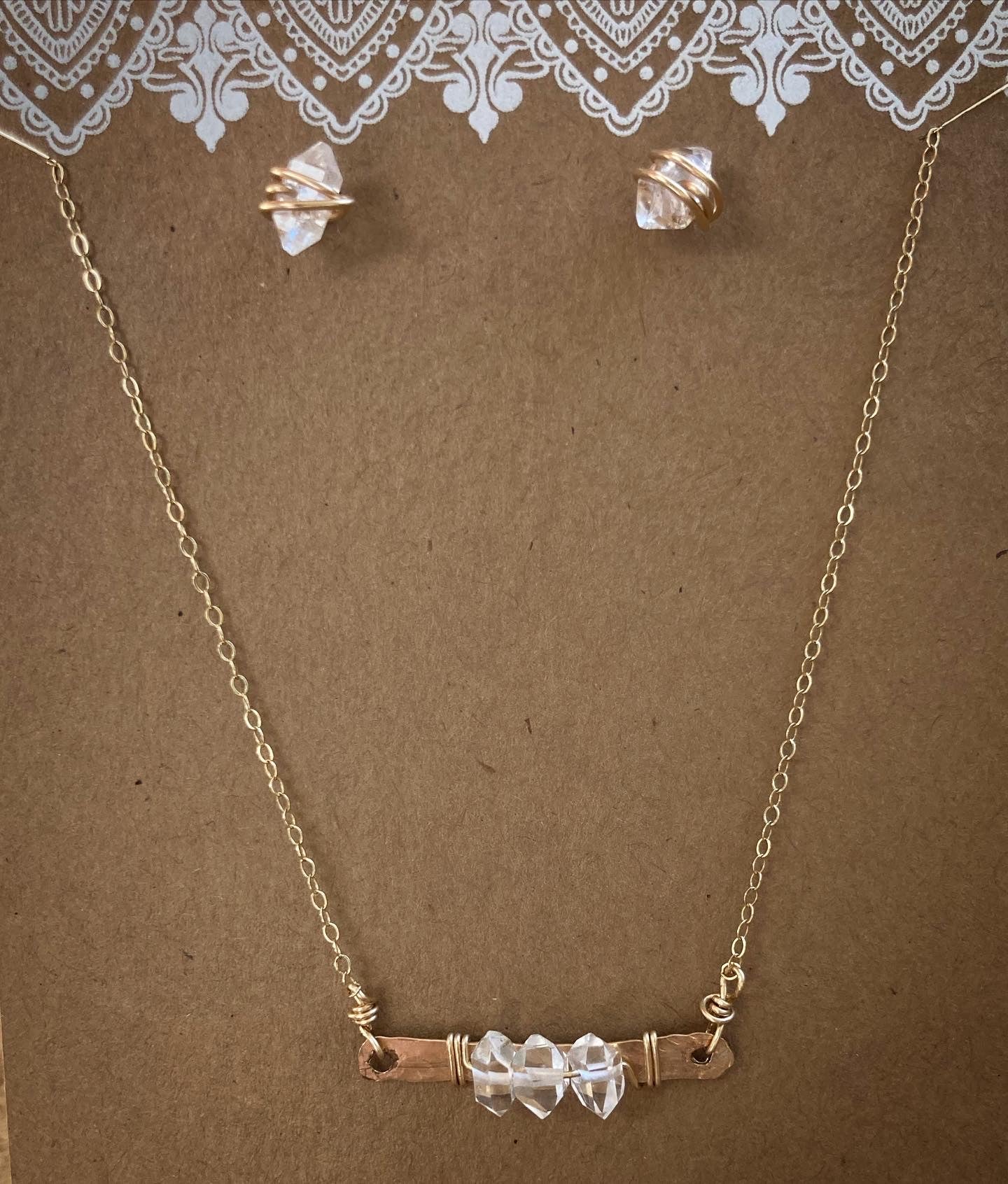Hammered Herkimer Diamond Bar Necklace