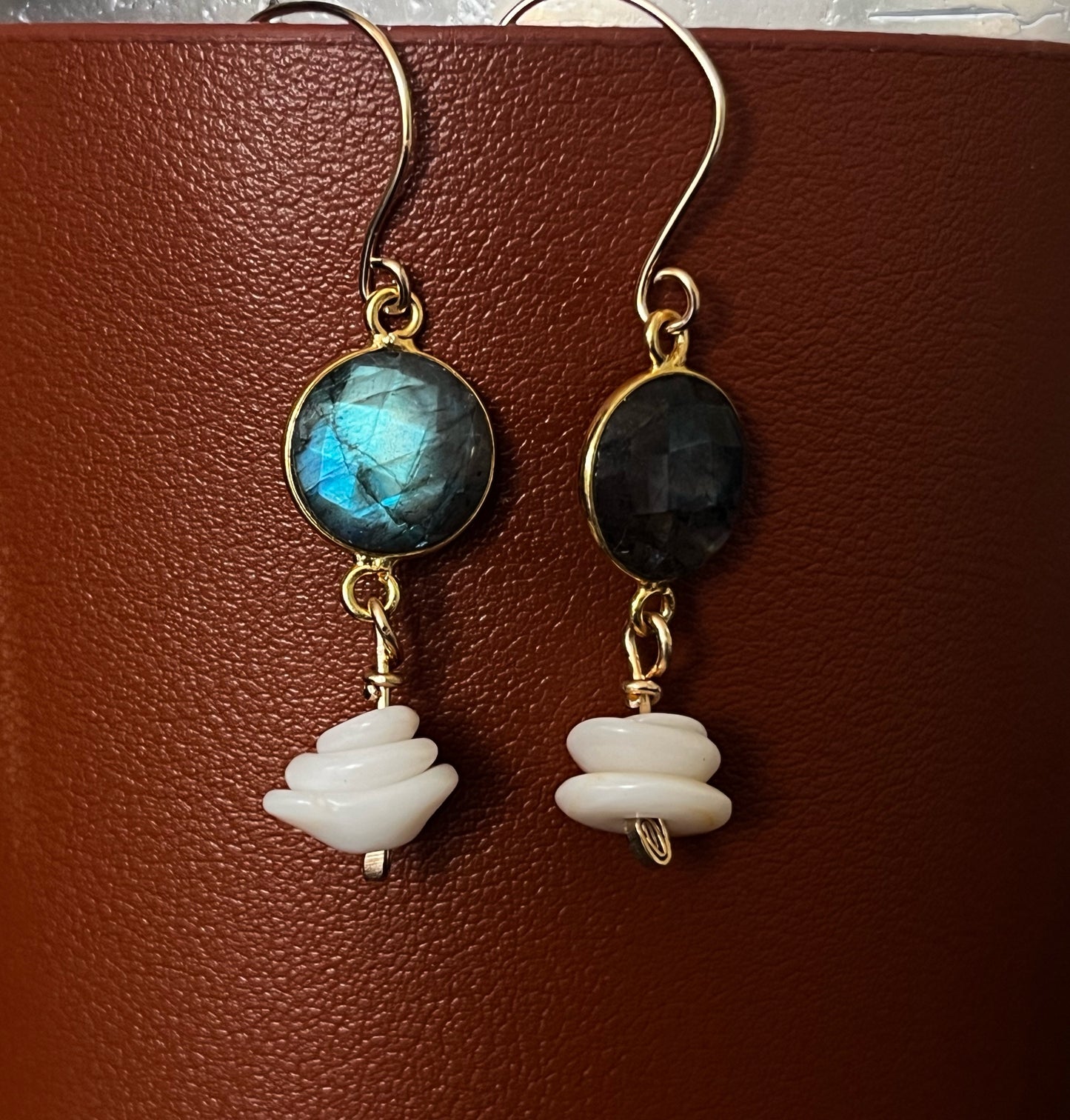 Labradorite + Puka Shell Earrings