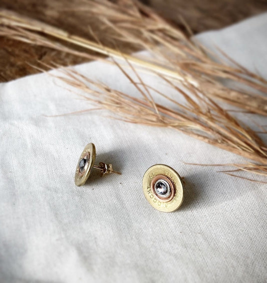 Smoky Quartz + Recycled .410 Shotgun Shell Stud Earrings ◇ rts