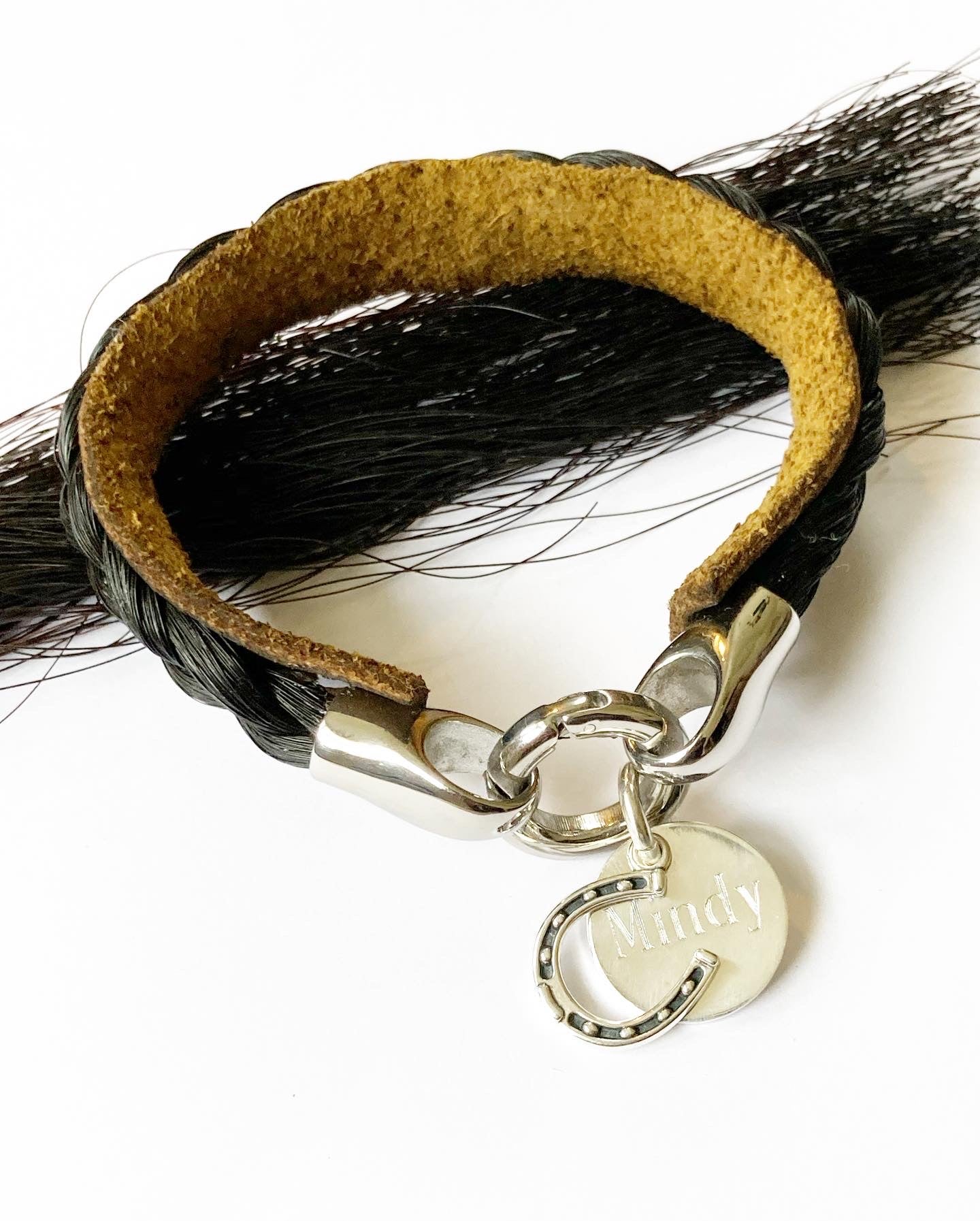 Water Buffalo Leather Horsehair Custom Cuff Bracelet + charms