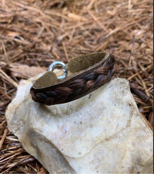 Water Buffalo Leather Horsehair Cuff Bracelet