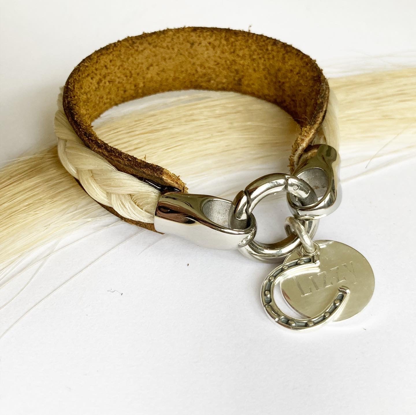 Water Buffalo Leather Horsehair Custom Cuff Bracelet + charms