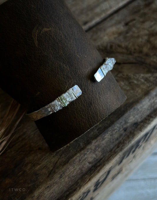 Hammered Herkimer Diamond + Peridot Cuff Bracelet ♢ rts