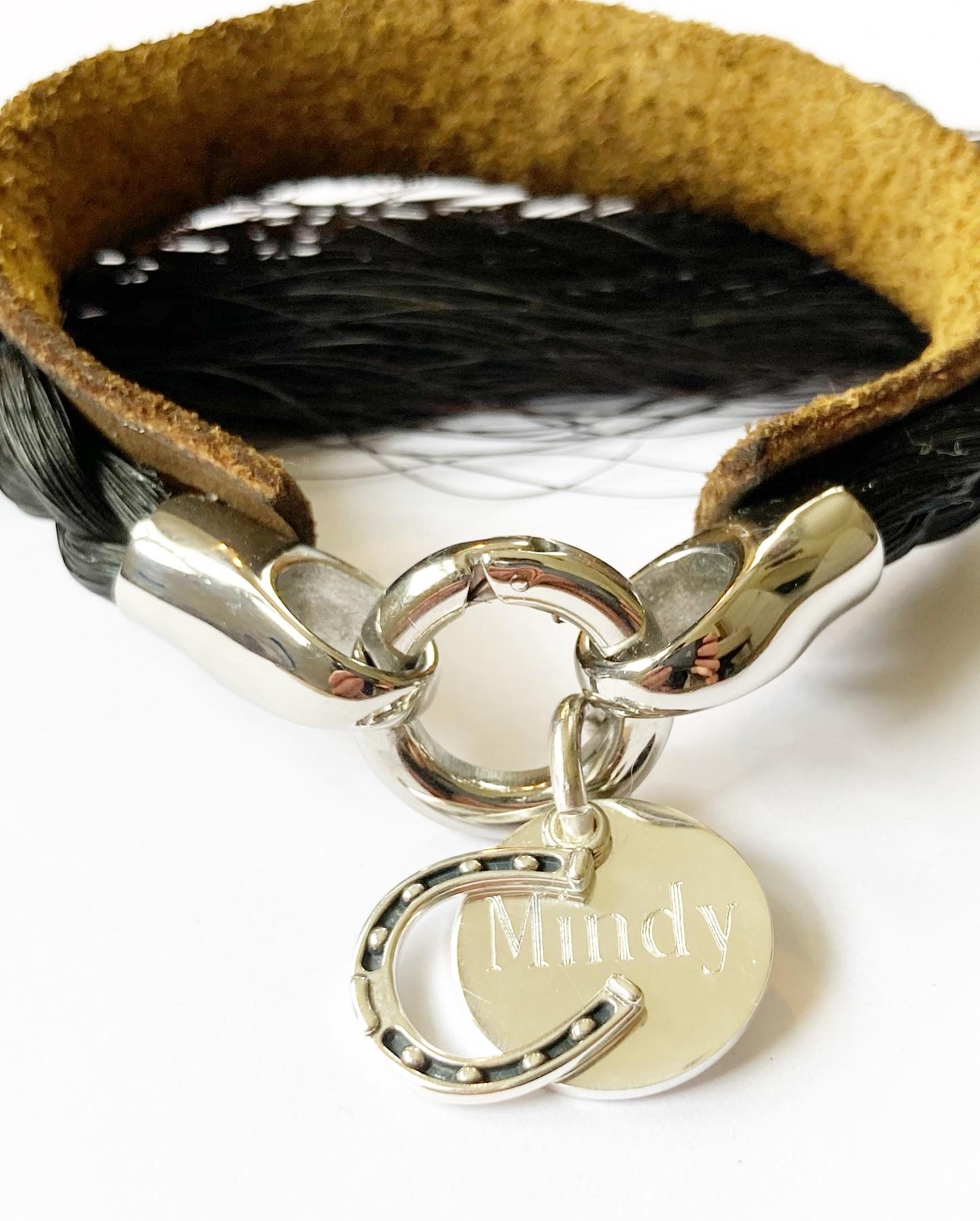 Water Buffalo Leather Horsehair Custom Cuff Bracelet + charms